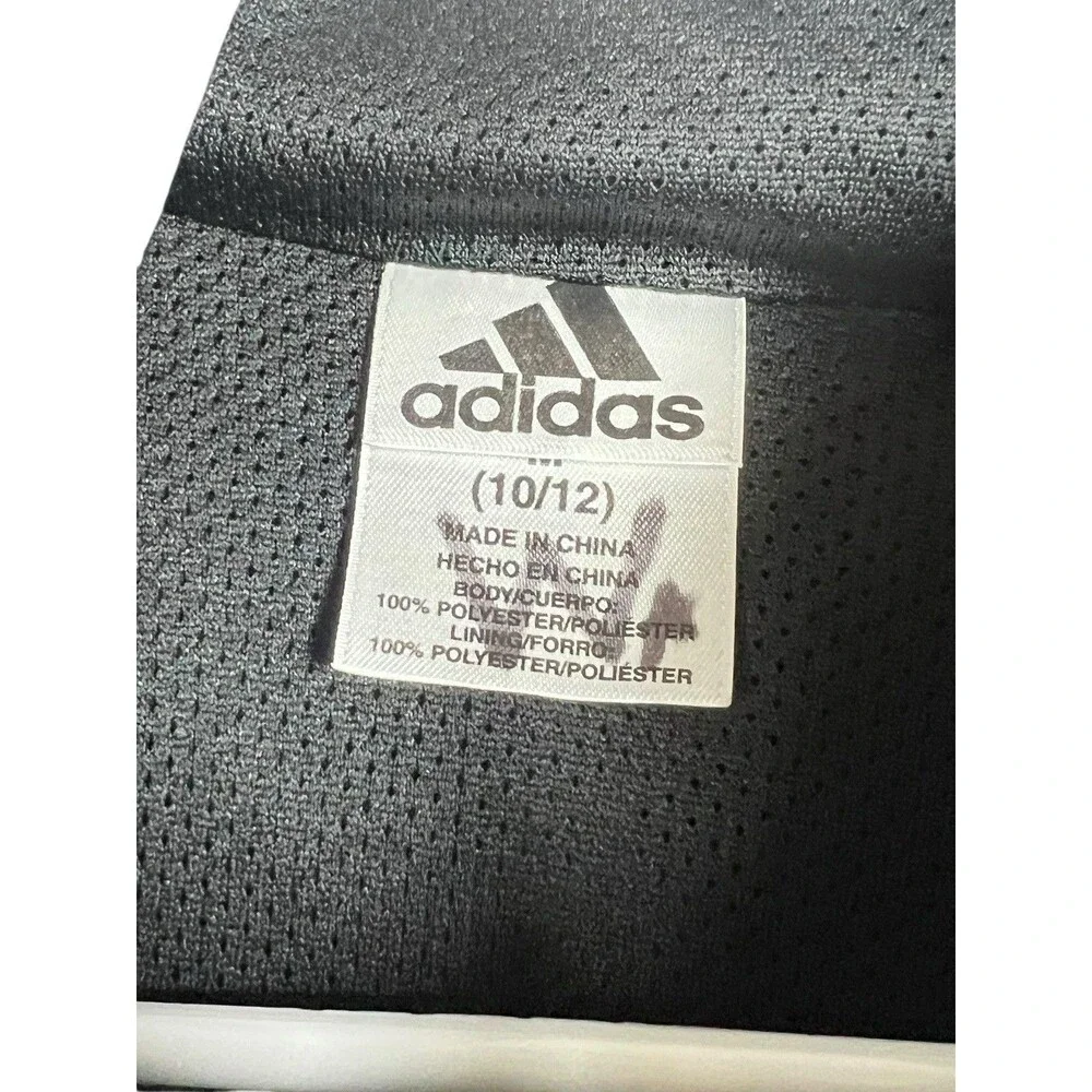 Adidas‎ Kids Boys Girls Windbreaker Jacket 10/12 Black Hooded Zip Up Logo Flaw